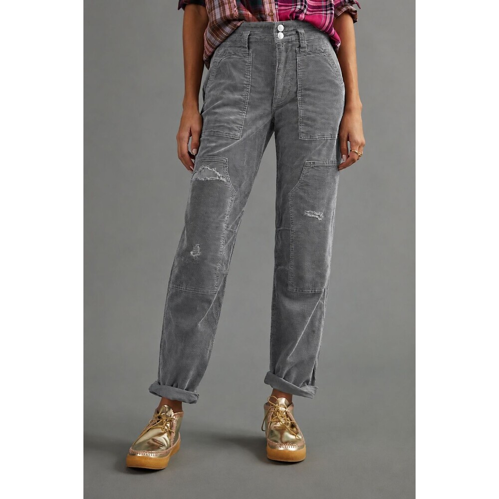 Pilcro The Wanderer Relaxed-Leg Corduroy Pants Distressed Gray Women's Size 27